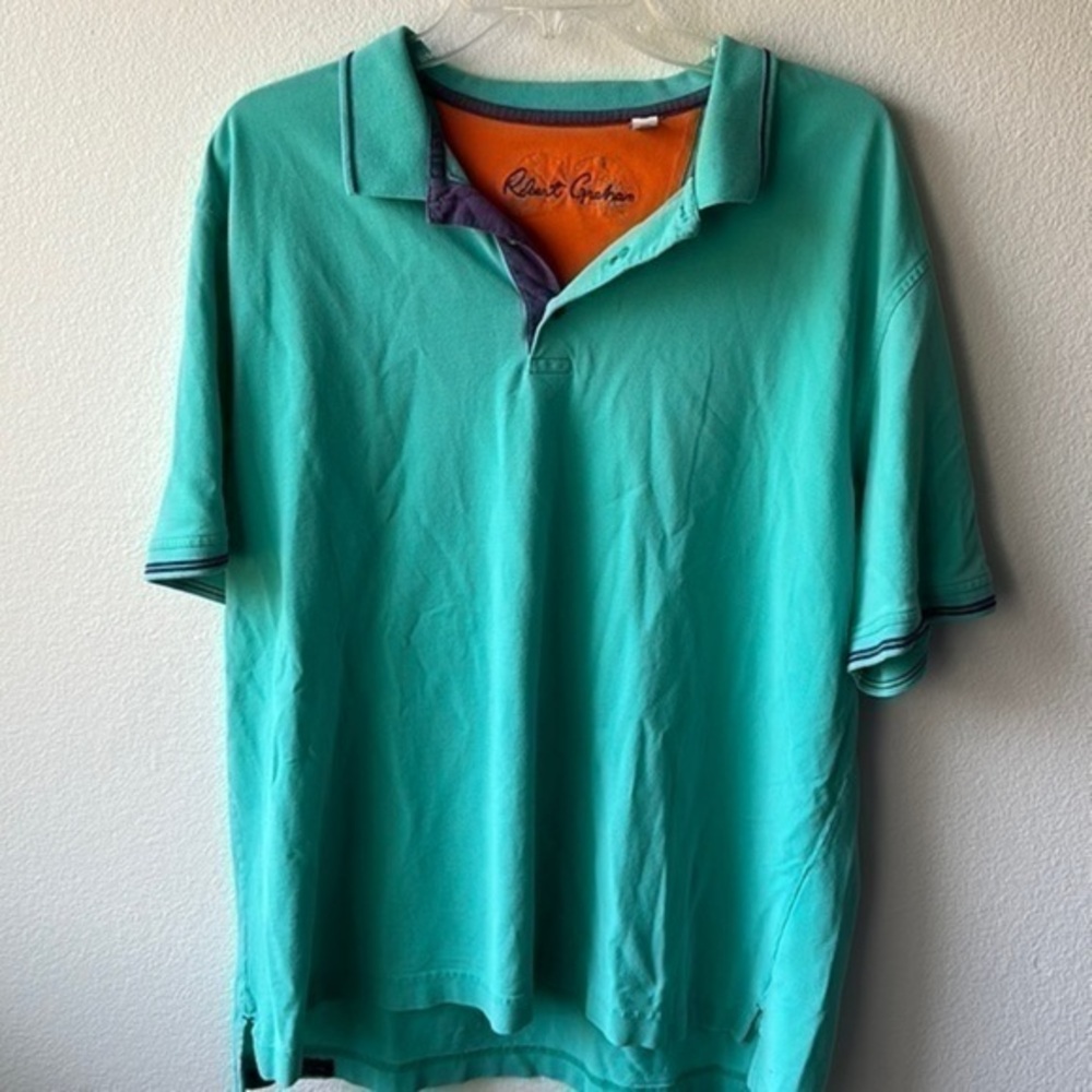 Robert Graham shirt mens XL aqua polo casual